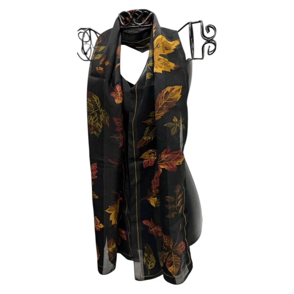 Womens Black Fall Leaves Scarf Wrap Polyester‎ Lightweight